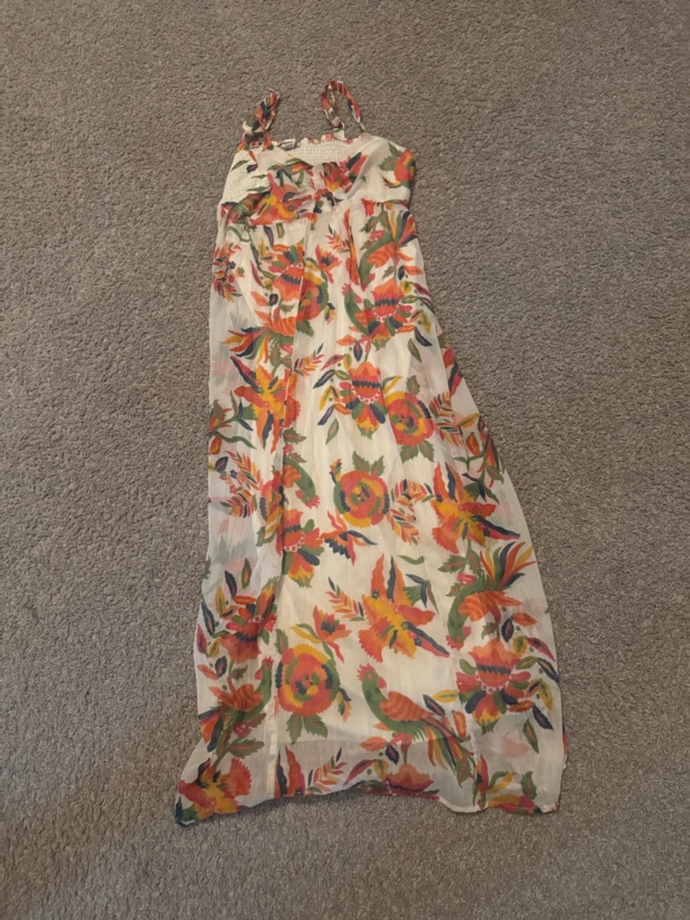 Boutique 9 Cream Maxi Dress with Orange, Green & Yellow Floral Print